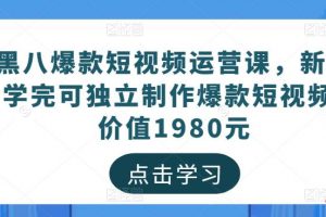 黑八爆款短视频运营课，新手学完可独立制作爆款短视频-价值1980元