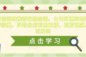 抖音商城推荐极致动销，七天打爆商城推荐流量，抖音小店不用直播、不发视频、不囤货