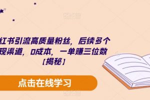 小红书引流高质量粉丝，后续多个变现渠道，0成本，一单赚三位数【揭秘】