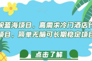 正规蓝海项目，高需求冷门酒店代订项目，简单无脑可长期稳定项目【揭秘】