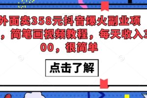 外面卖358元抖音爆火副业项目，简笔画视频教程，每天收入300，很简单