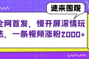 全网首发，慢开屏深情玩法，一条视频涨粉2000+【揭秘】