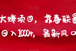 年前大赚项目，靠春联暴力出单，日入1000+，最新风口赛道【揭秘】