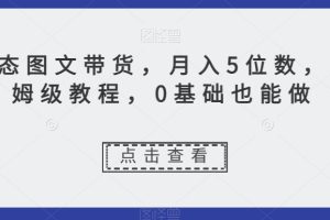 动态图文带货，月入5位数，保姆级教程，0基础也能做【揭秘】