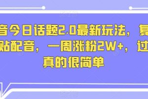 抖音今日话题2.0最新玩法，复制粘贴配音，一周涨粉2W+，过万真的很简单