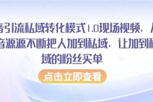 抖音引流私域转化模式1.0现场视频，从抖音源源不断把人加到私域，让加到私域的粉丝买单