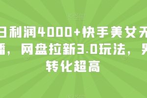 单日利润4000+快手美女无人挂播，网盘拉新3.0玩法，男粉转化超高【揭秘】