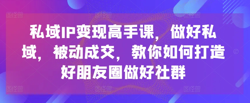 私域IP变现高手课，做好私域，被动成交，教你如何打造好朋友圈做好社群