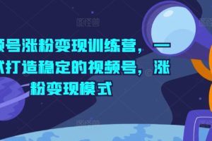 视频号涨粉变现训练营，一站式打造稳定的视频号，涨粉变现模式