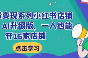 小红书变现系列小红书店铺变现，AI升级版，一人也能开16家店铺