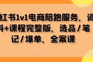 小红书1v1电商陪跑服务，资料+课程完整版，选品/笔记/爆单，全案课