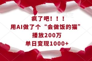 疯了吧！用AI做了个“会做饭的猫”，播放200万，单日变现1k