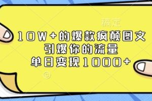 10W+的爆款疯颠图文，引爆你的流量，单日变现1k【揭秘】